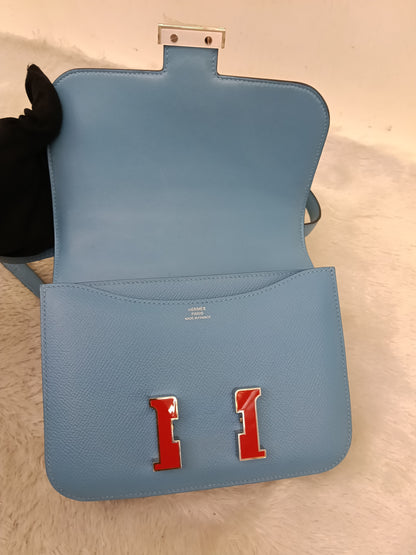 Hermes Constance 18 Epsom Bleu De Nord Rouge De Coeur Enamel PHW #Y
