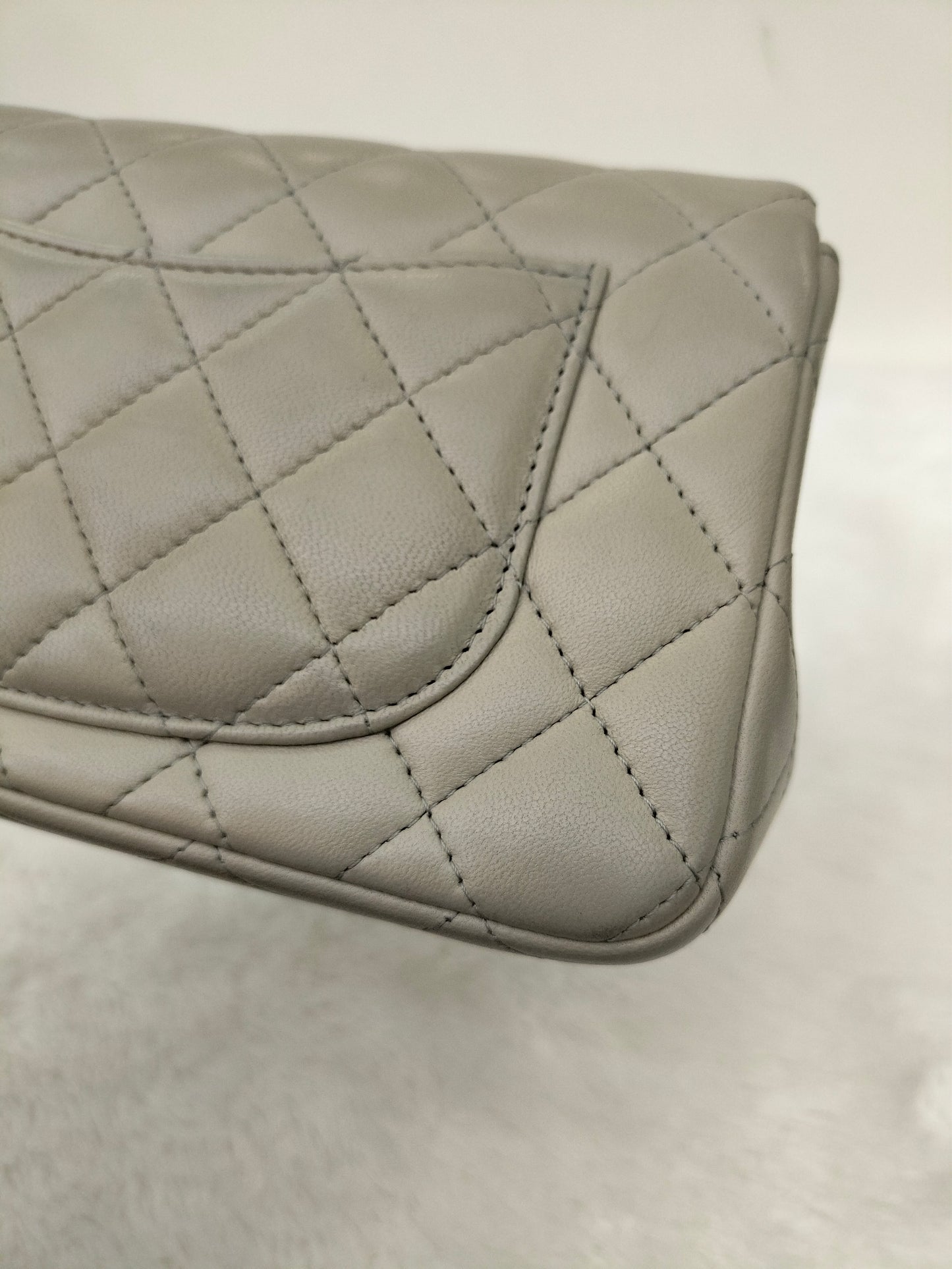 Chanel Mini Rectangular Lamb Light Grey LGHW (CHIP)