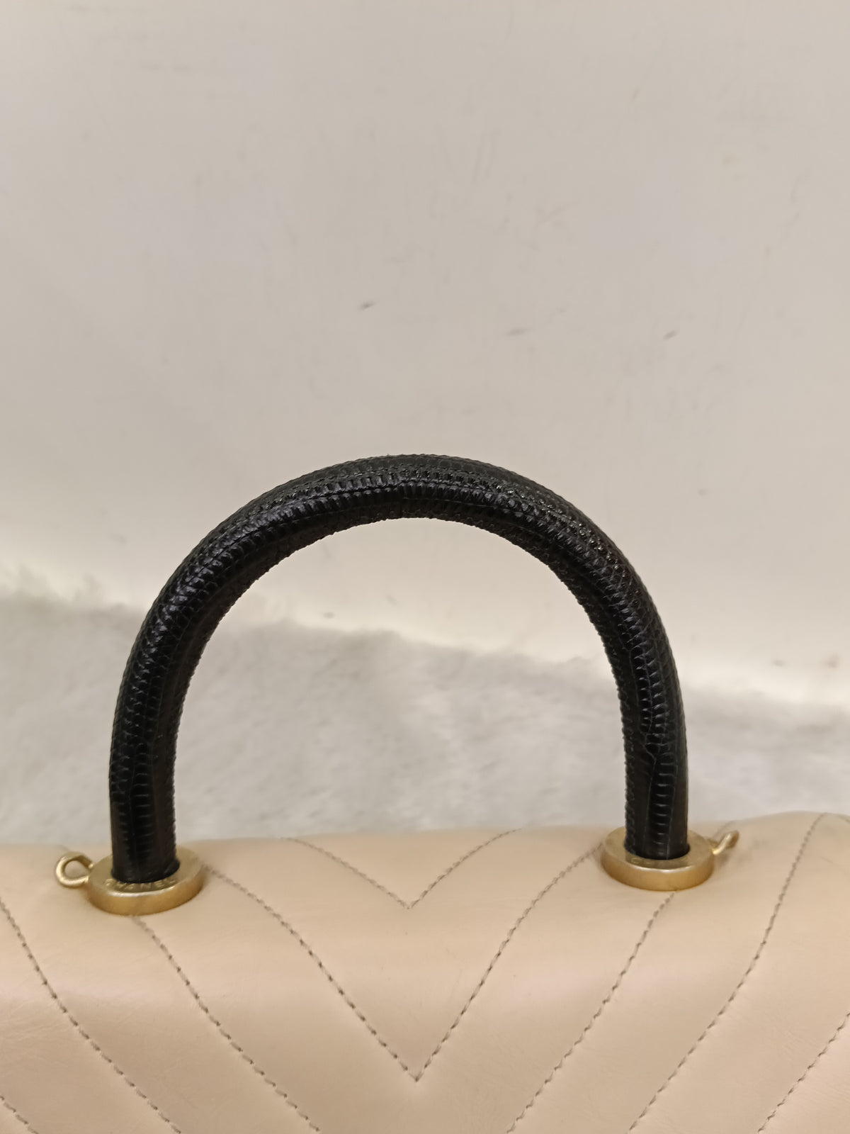 Chanel Coco Handle Small Chevron Calfskin Beige Handle Lizard GHW #25