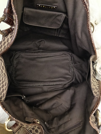 Celine Macadam Bittersweet Large Hobo Croco Embossed Chocolate SHW 2008