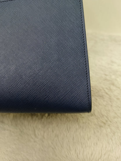 Prada Saffiano Bibliotheque 2 Way Tote Bluette Red GHW