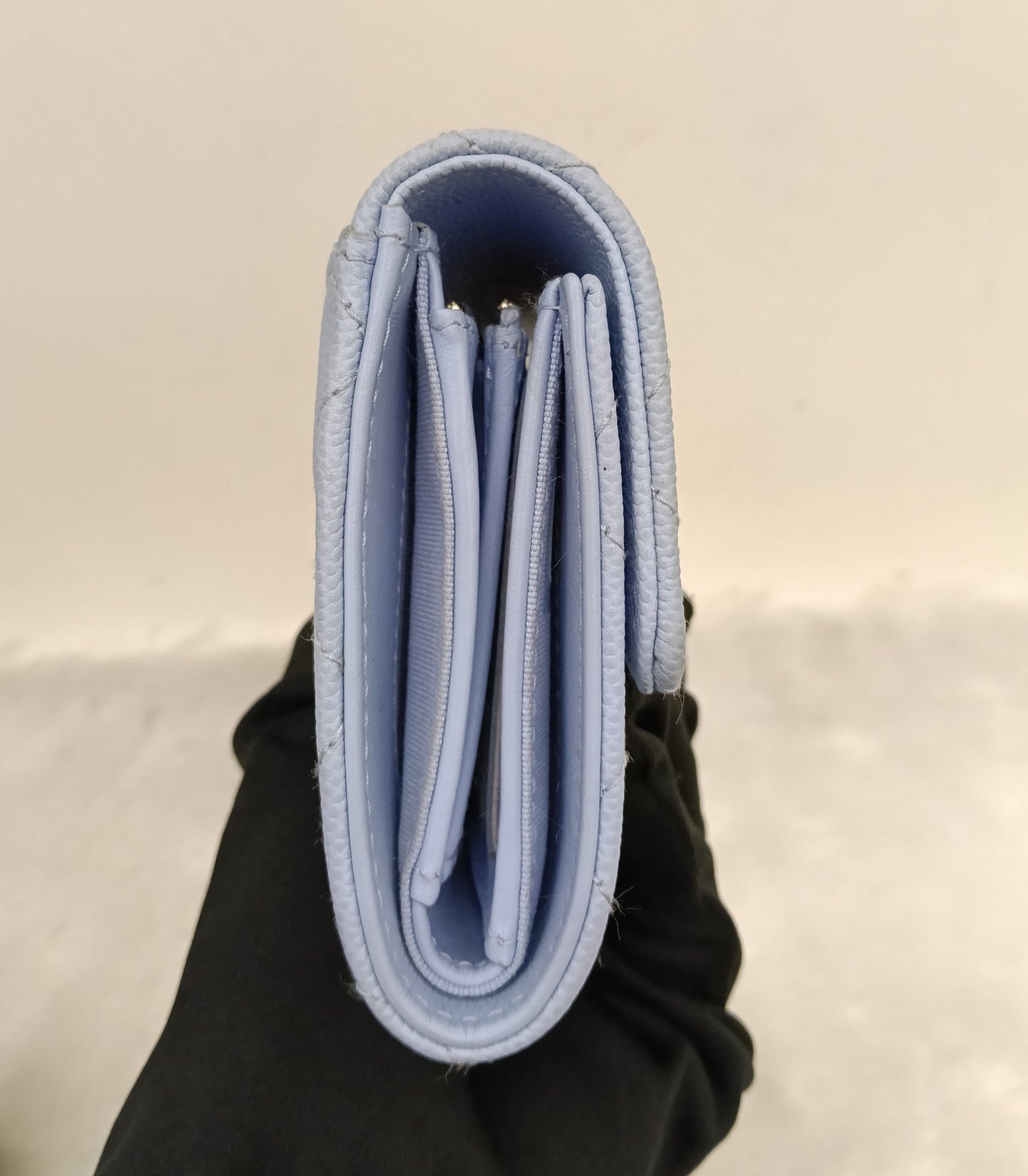 Chanel Trifold Wallet Caviar Light Blue LGHW (CHIP)