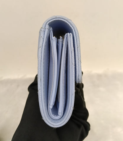 Chanel Trifold Wallet Caviar Light Blue LGHW (CHIP)