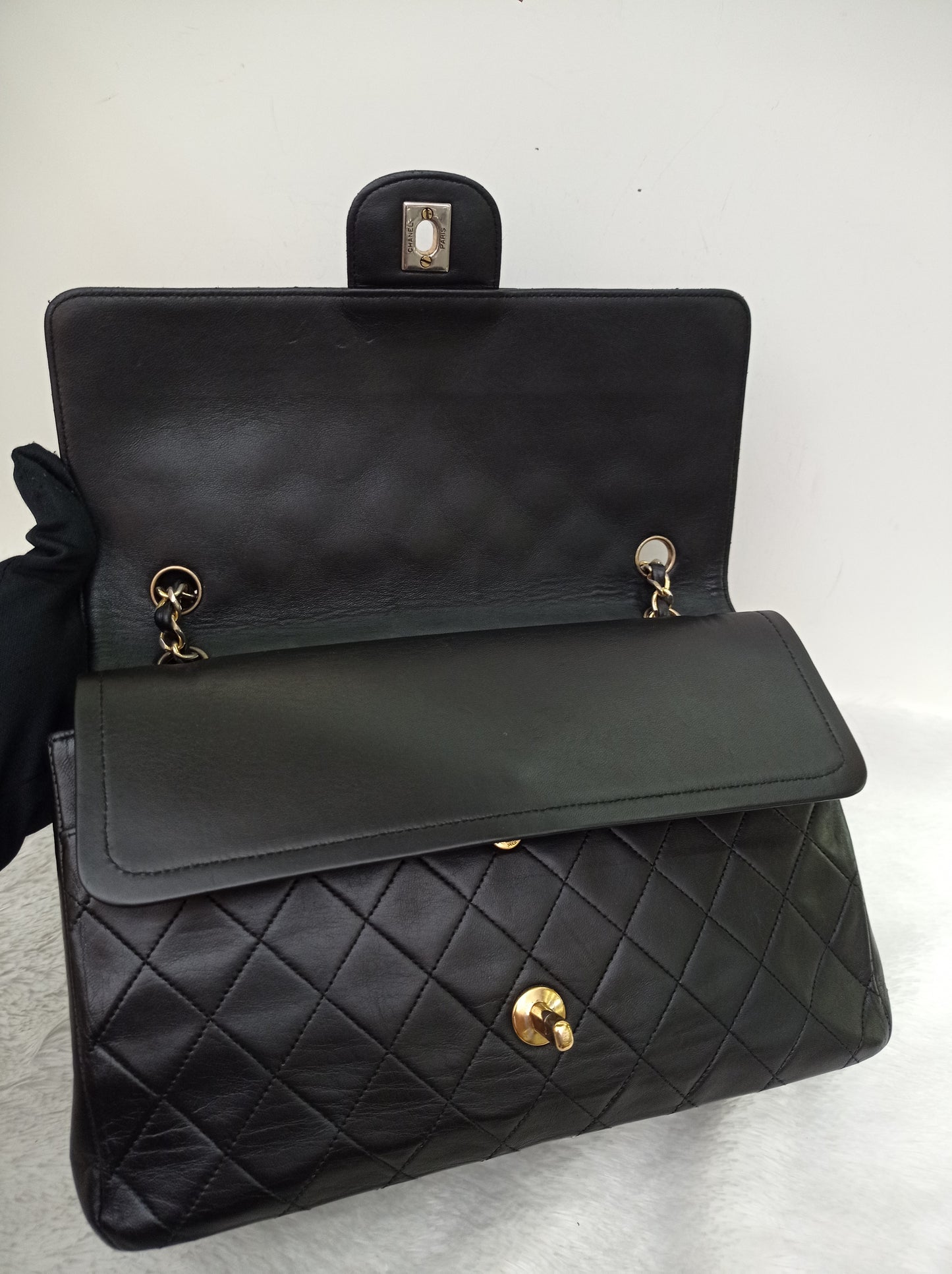 Chanel Medium Lamb Black Vintage GHW DF #0