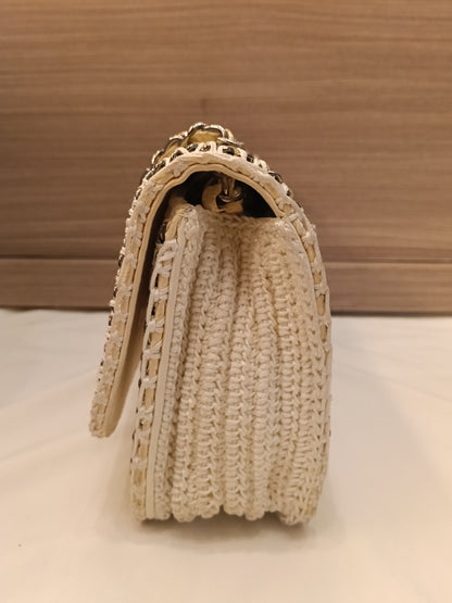 Chanel Turn Lock Flap Chain Python White SHW #11