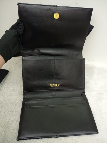 Chanel Clutch Tweed Leather Lamb Chocolate Bar Camelia Black GHW #7