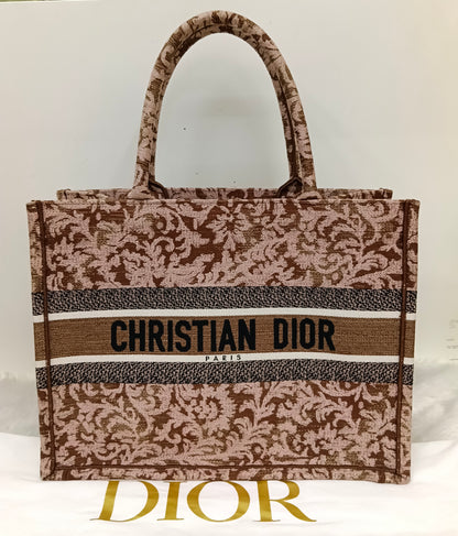 Dior Tote Book Medium Brocart Embroidered Pink Brown 2022