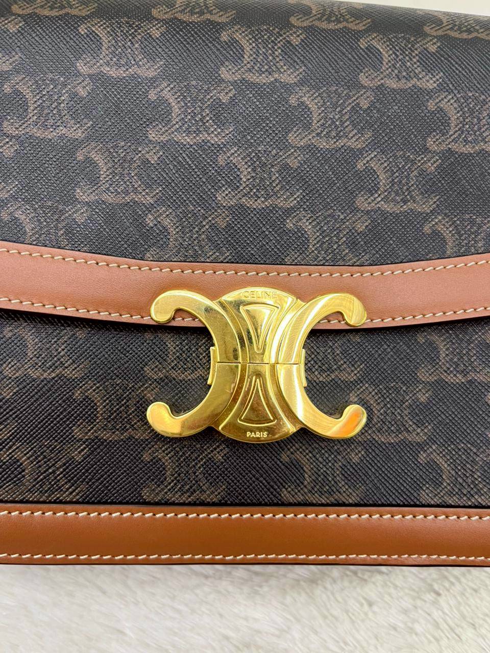 Celine Triomphe Teen Canvas Calfskin Tan Black GHW 2021