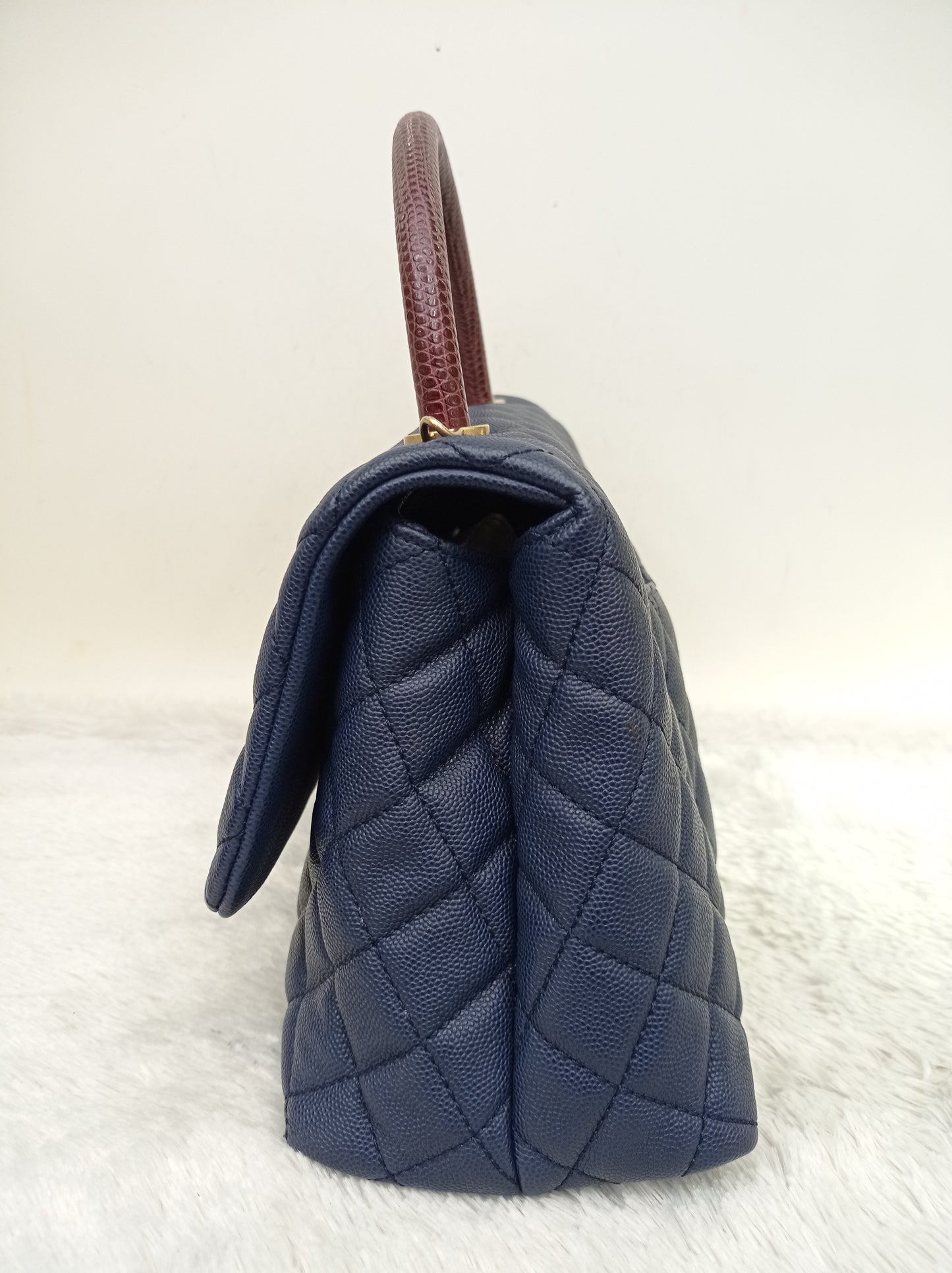Chanel Coco Handle Medium Caviar Blue Handle Lizard GHW #24