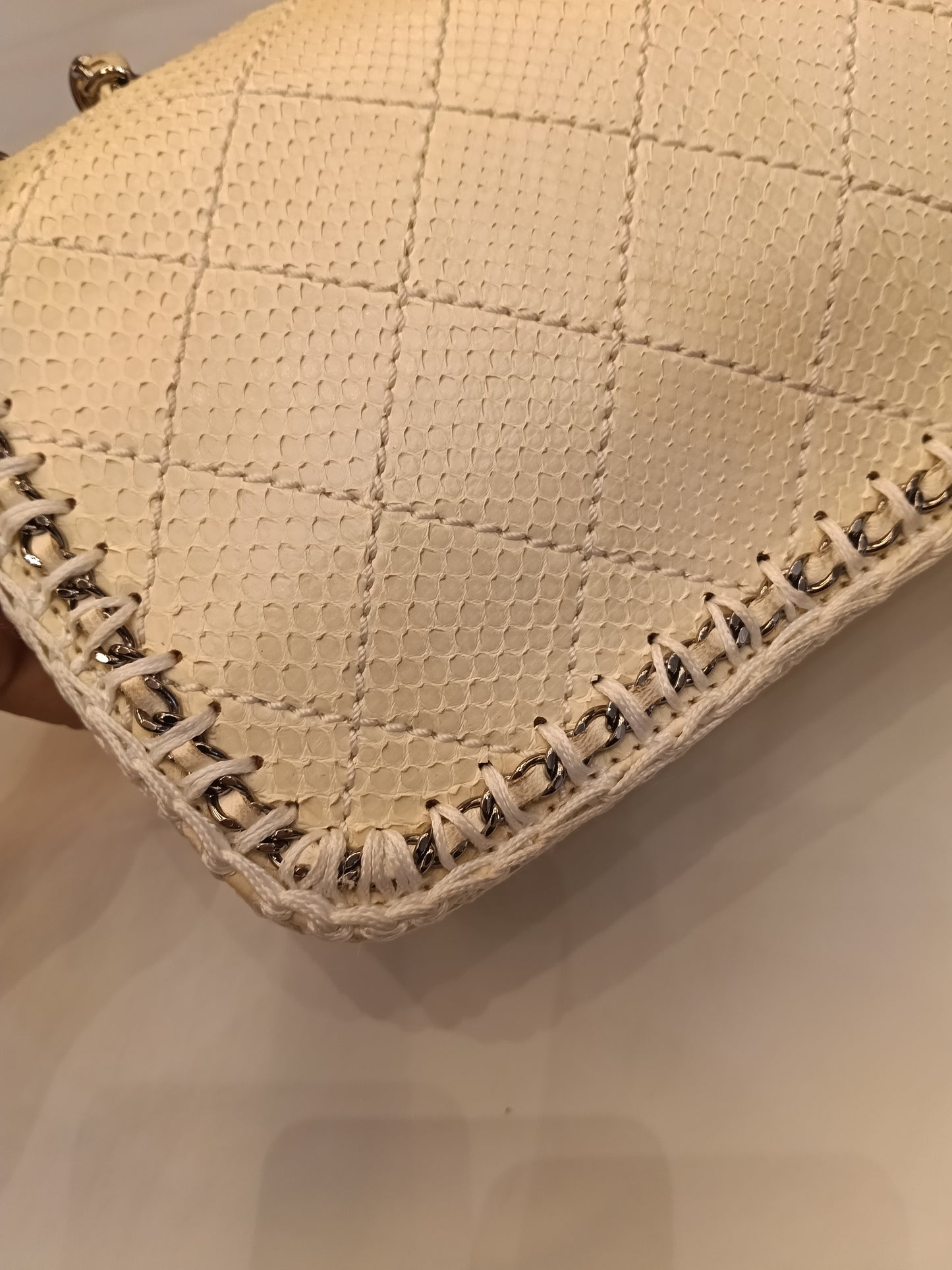 Chanel Turn Lock Flap Chain Python White SHW #11