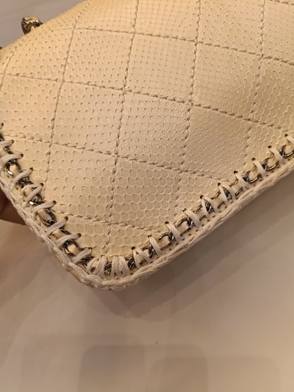Chanel Turn Lock Flap Chain Python White SHW #11