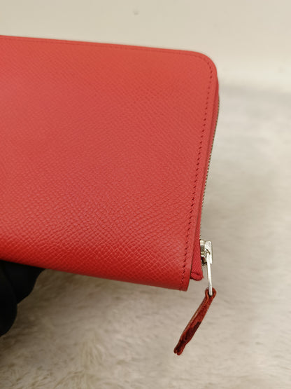 Hermes Azap Long Round Zip Wallet Epsom Orange Poppy PHW #T