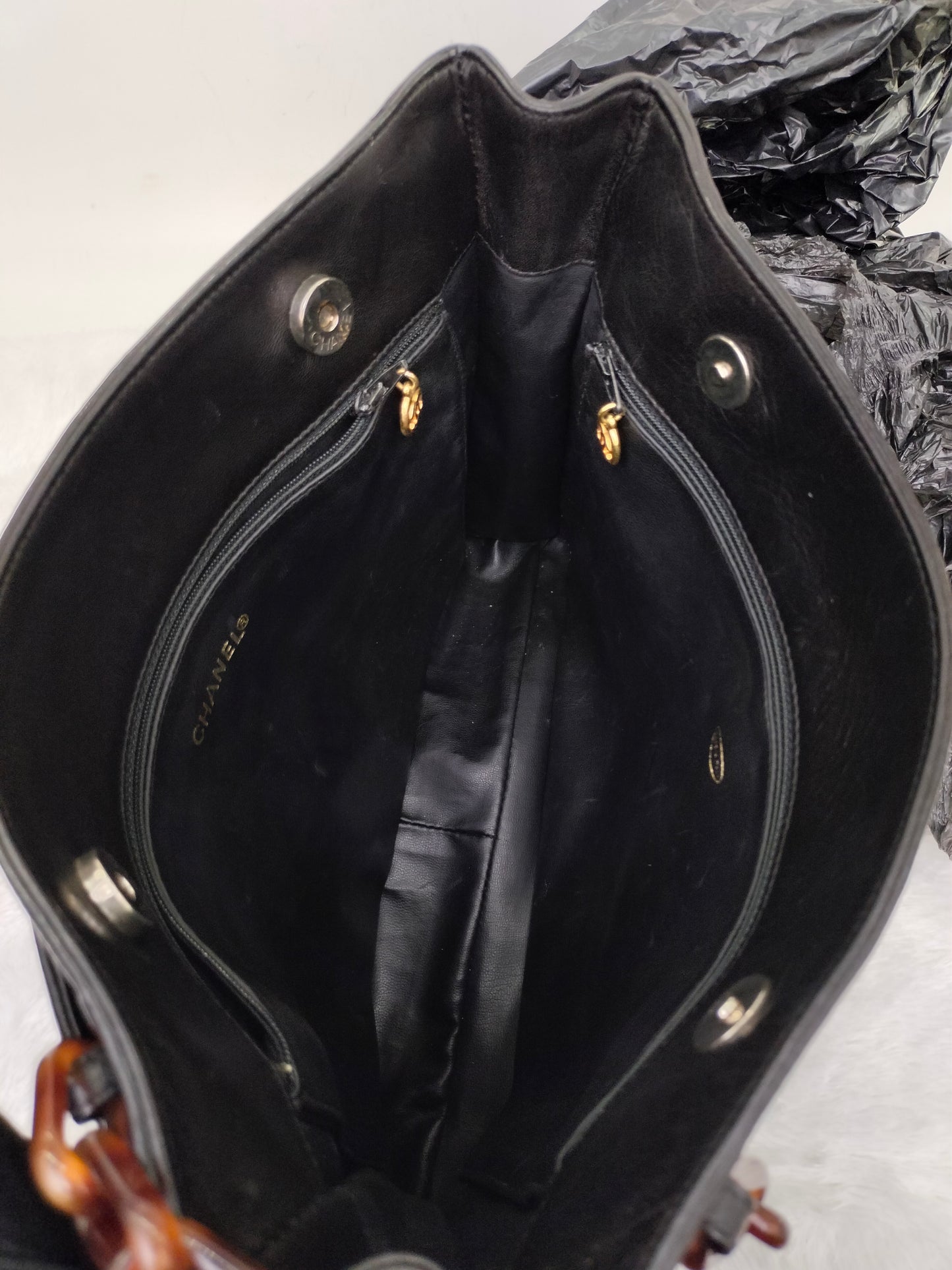 Chanel Tote Vintage Lamb Black Tortoise Chain #3