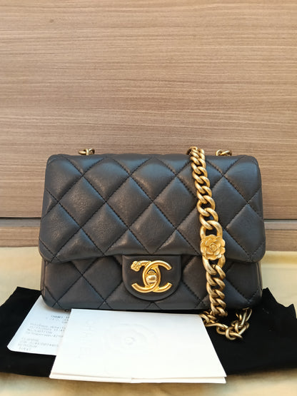 Chanel Seasonal Mini Flap Crush on Chain Calfskin Grey GHW (CHIP)