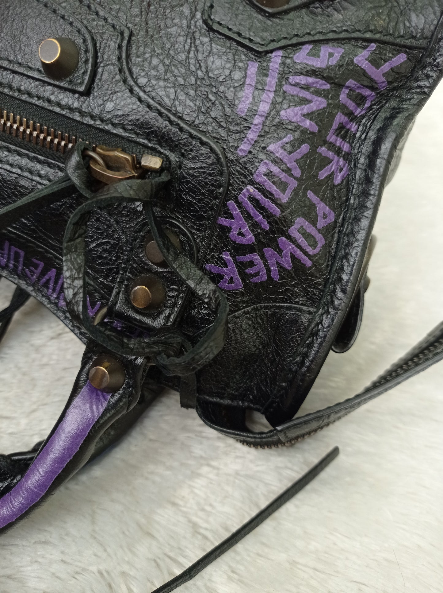 Balenciaga Mini City Classic Graffiti Black Bleu Violet RGHW 2018