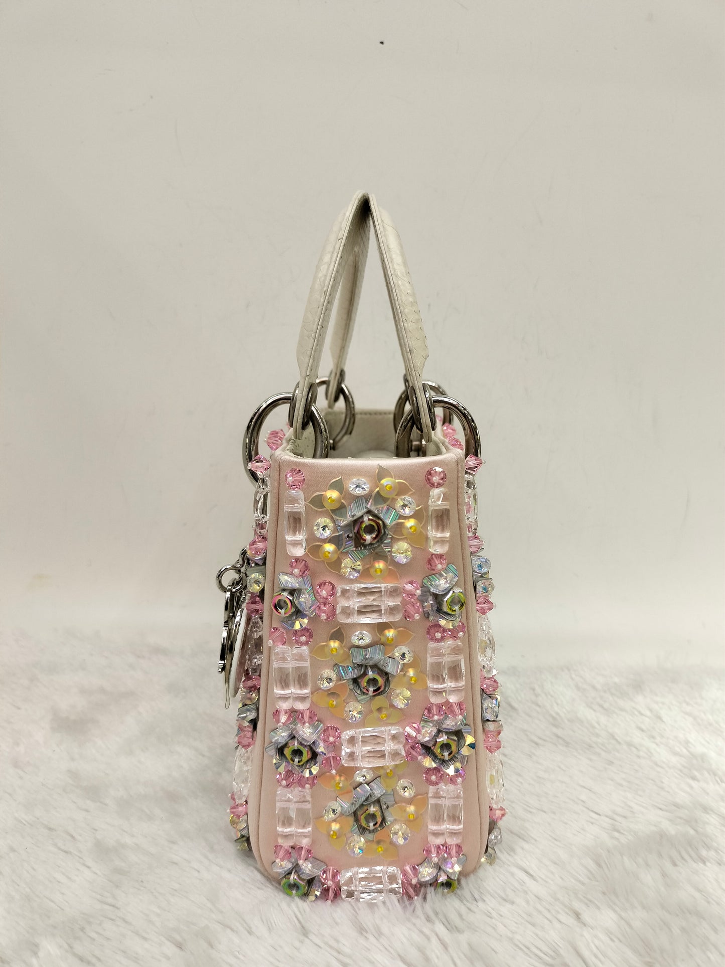 Lady Dior Mini Cannage Crystal Satin Pink Handle Python SHW 2016