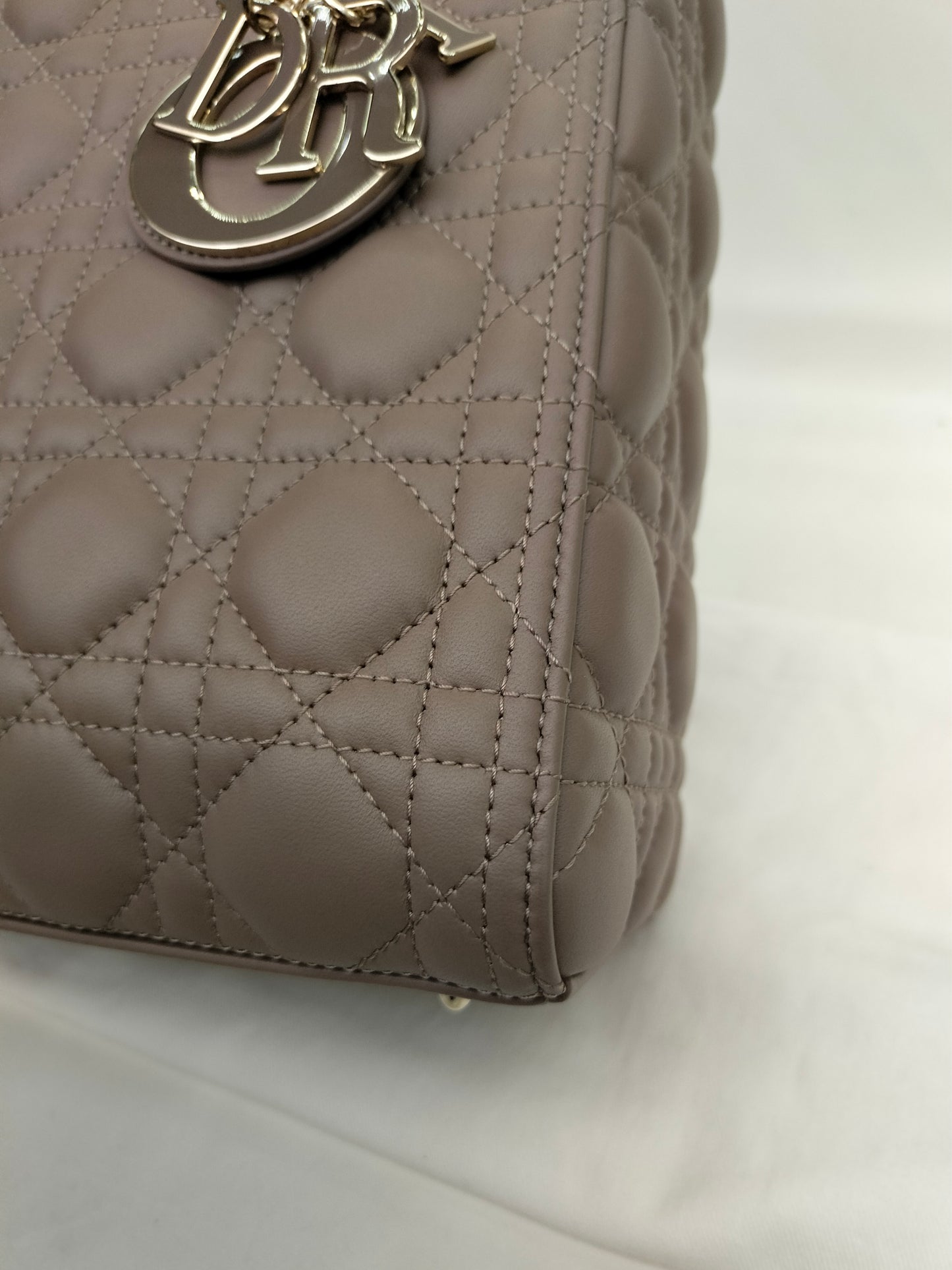 *NBU* Lady Dior Medium Lamb Taupe Enamel Charm GHW
