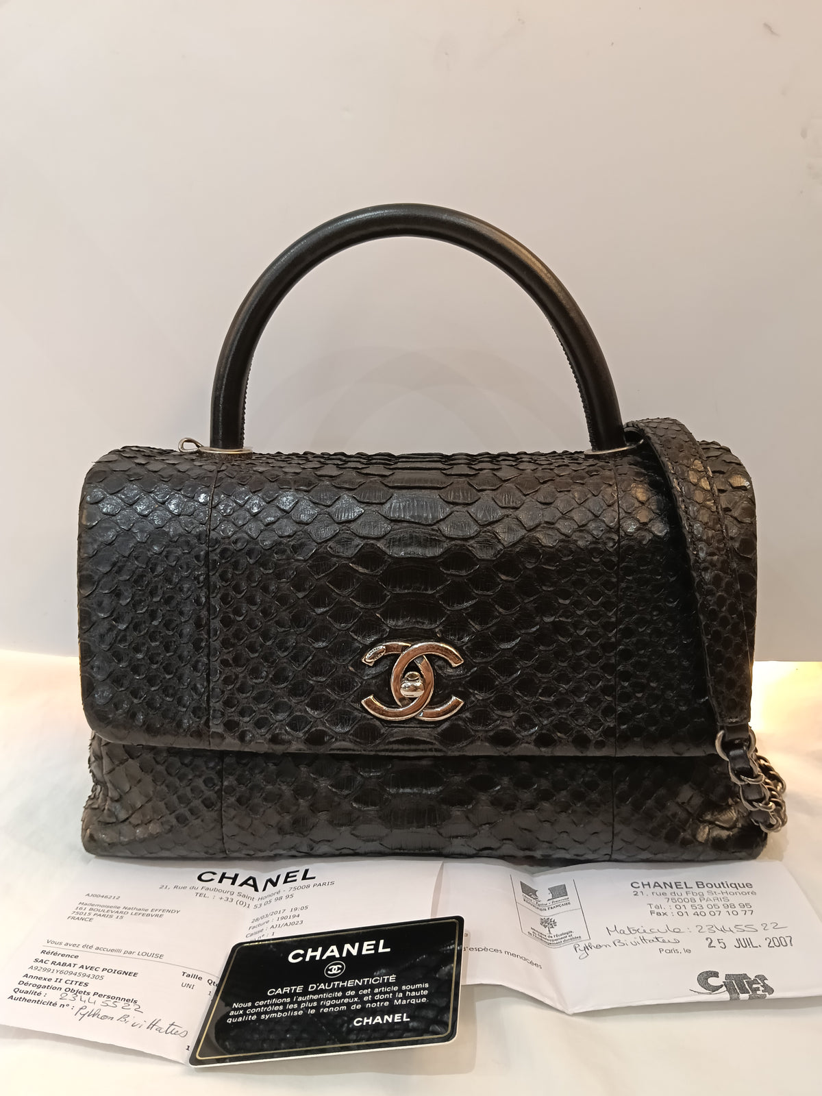 Chanel Coco Handle Medium Python Black RHW #23