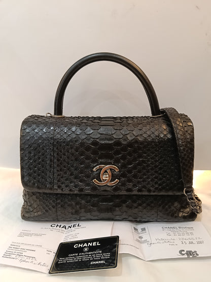 Chanel Coco Handle Medium Python Black RHW #23