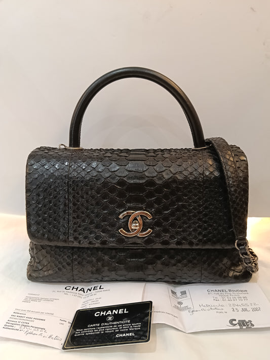 Chanel Coco Handle Medium Python Black RHW #23
