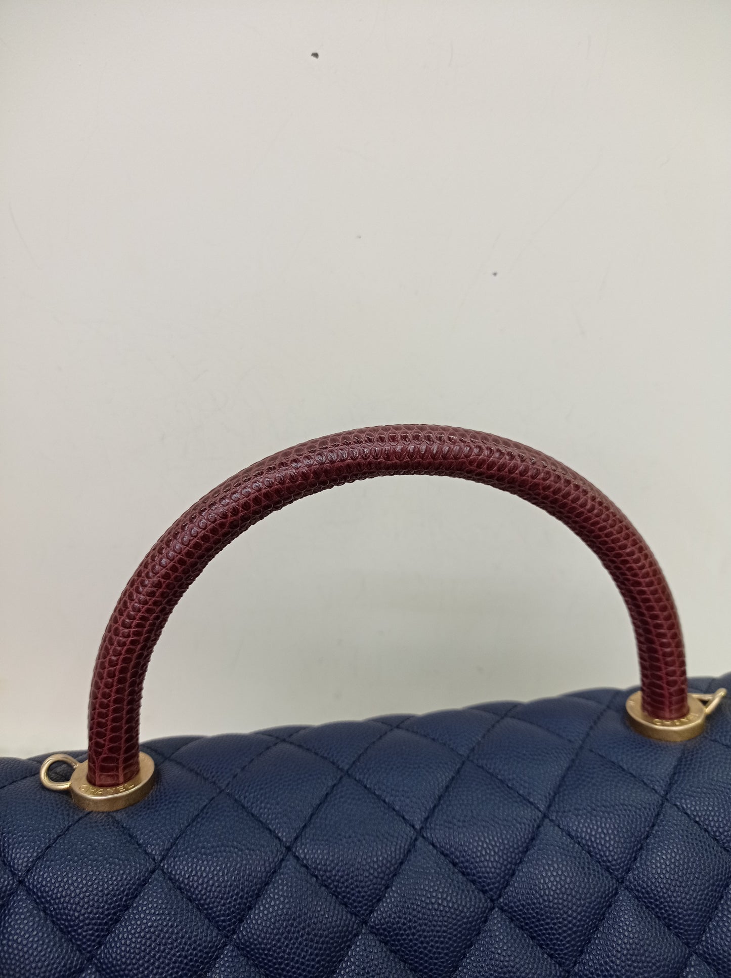 Chanel Coco Handle Medium Caviar Blue Handle Lizard GHW #24