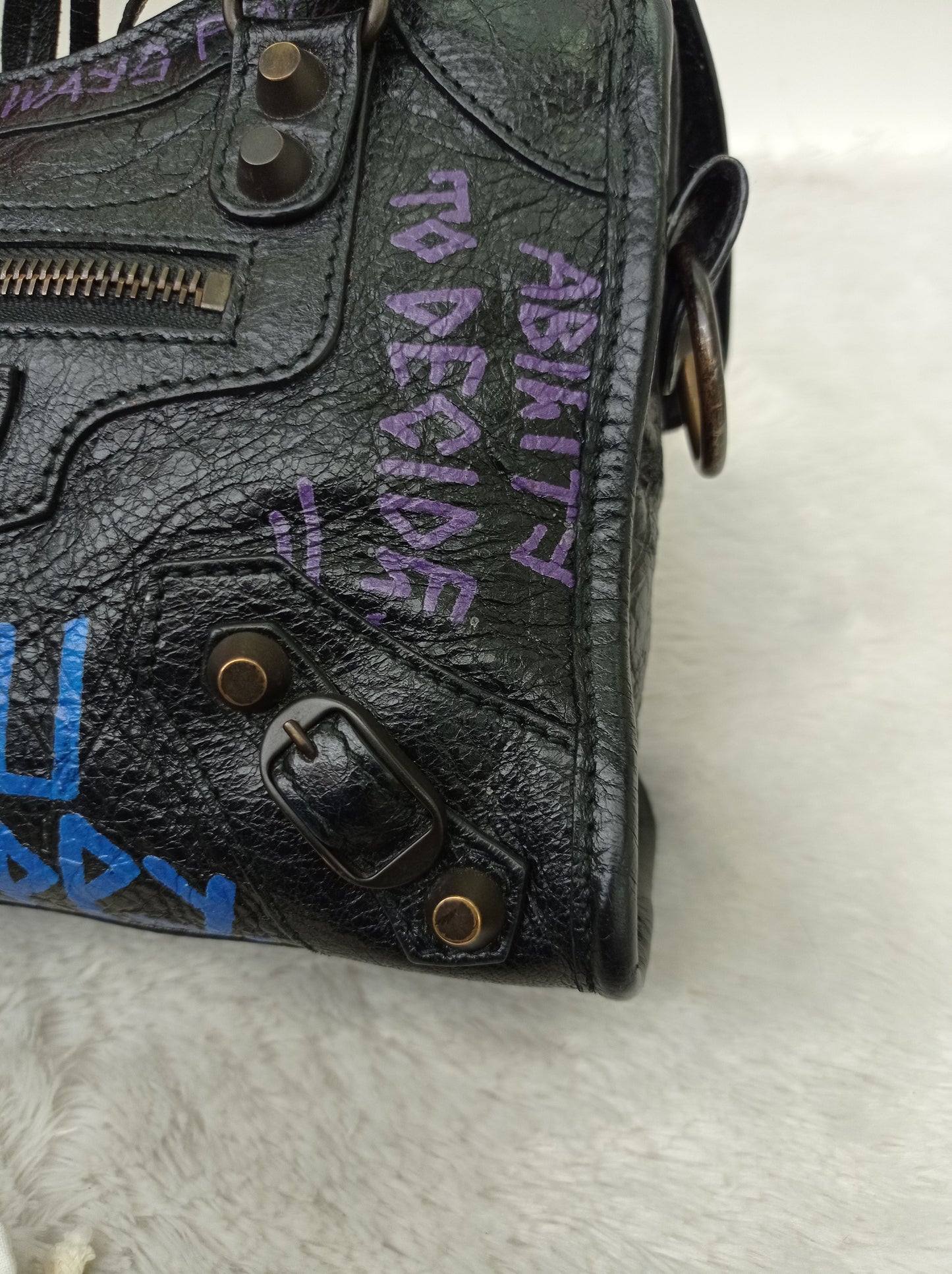 Balenciaga Mini City Classic Graffiti Black Bleu Violet RGHW 2018