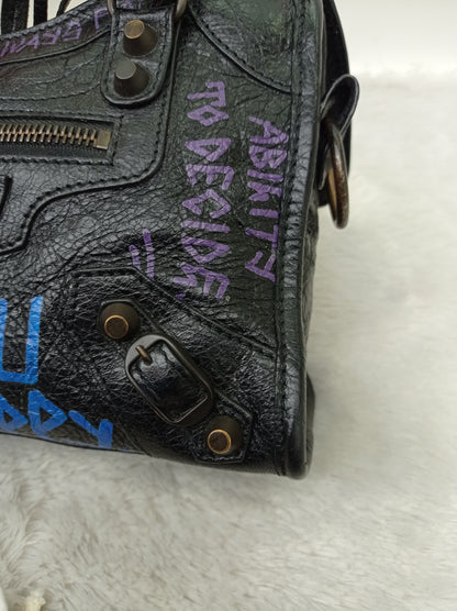 Balenciaga Mini City Classic Graffiti Black Bleu Violet RGHW 2018