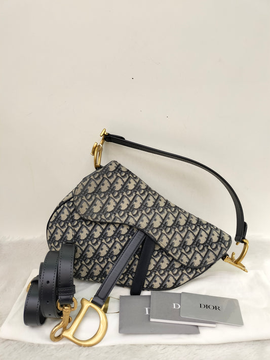 Dior Saddle Medium Oblique Navy GHW 2023