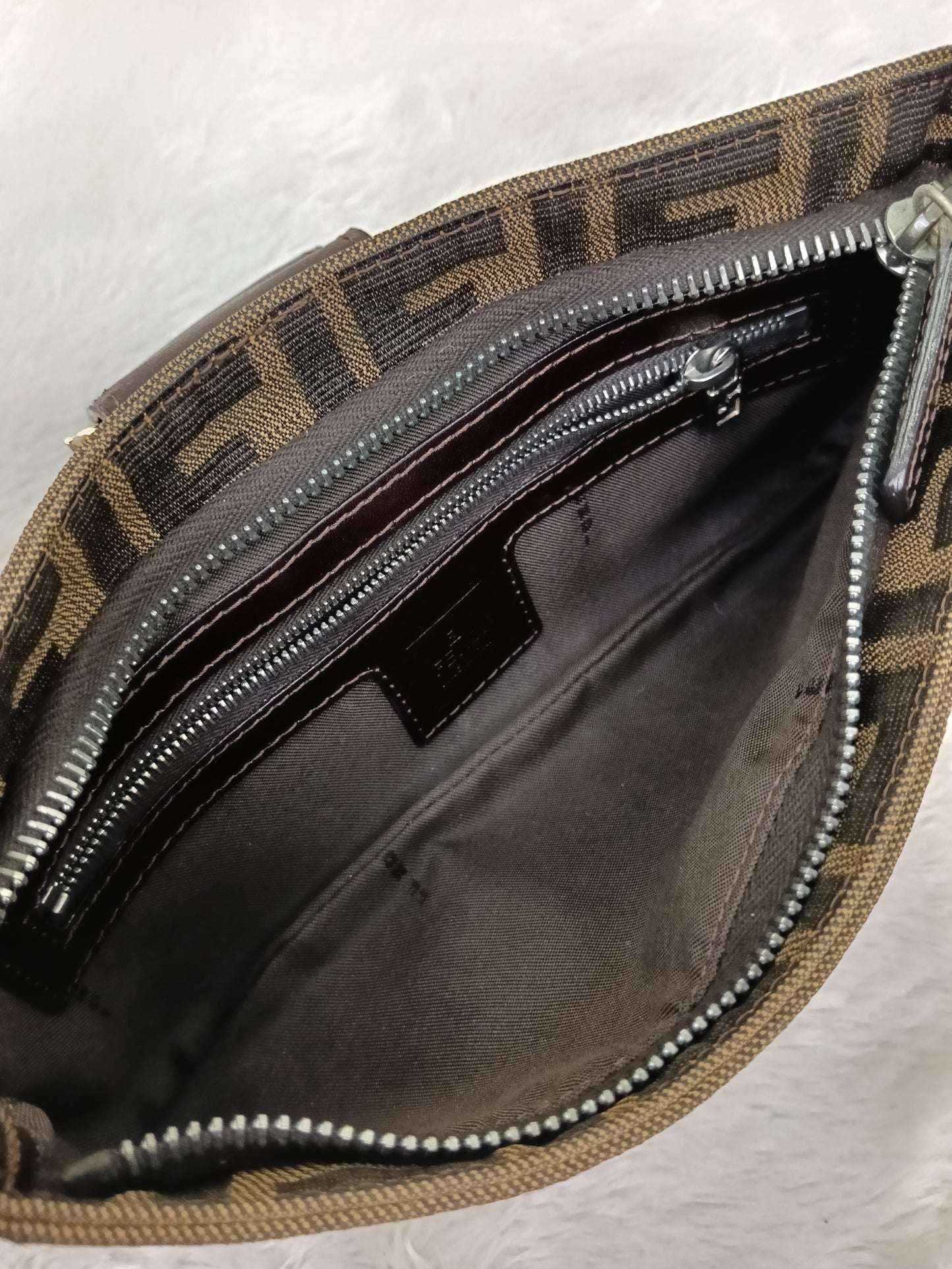 Fendi Pochette Flap Tobacco Zucca Canvas Brown SHW