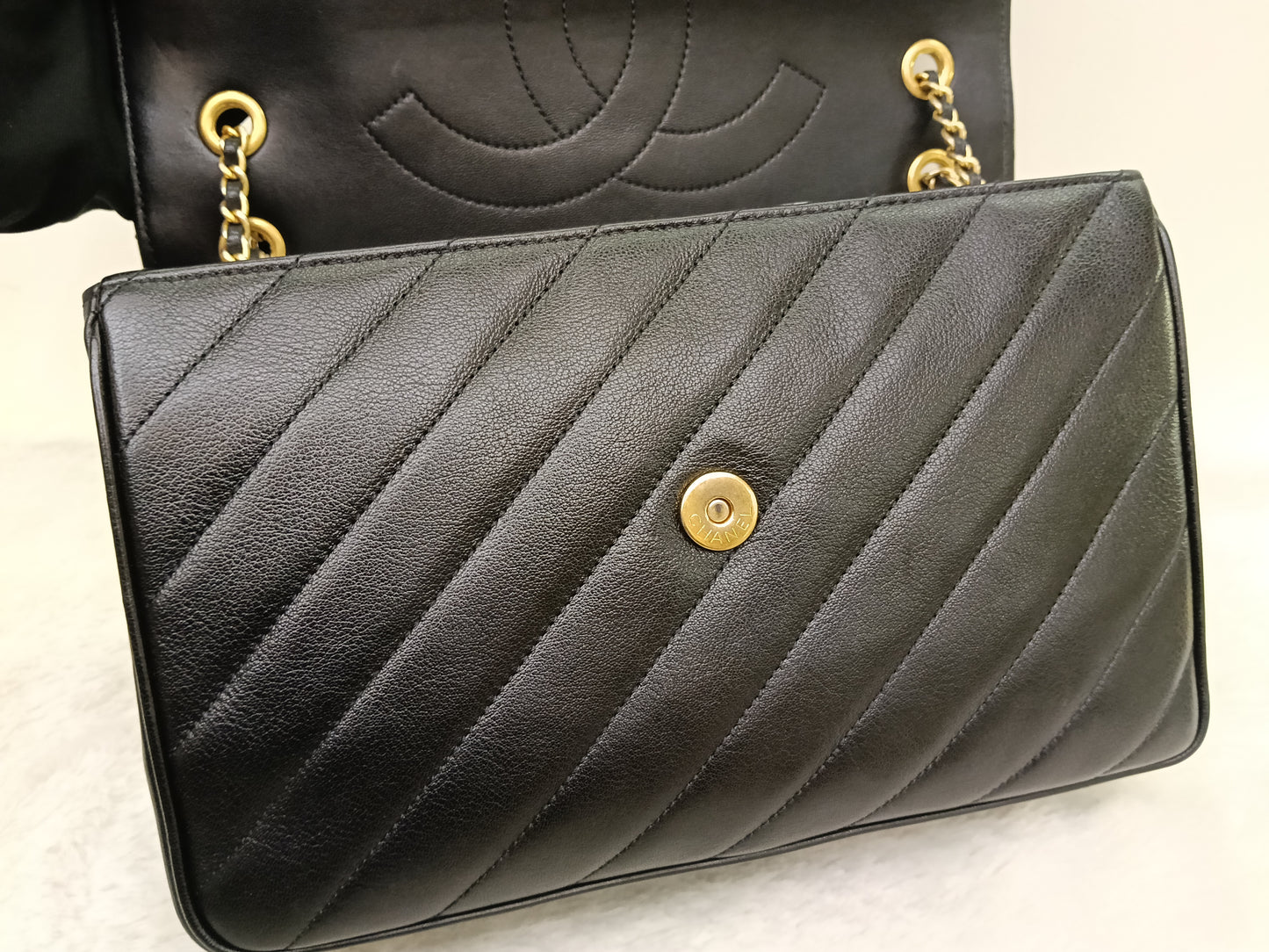 Chanel Jumbo Diagonal Flap Lamb Black GHW #21