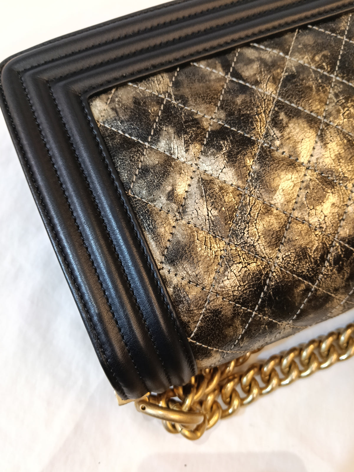 Chanel Boy 25 Crumpled Goatskin Black Gold GHW #26