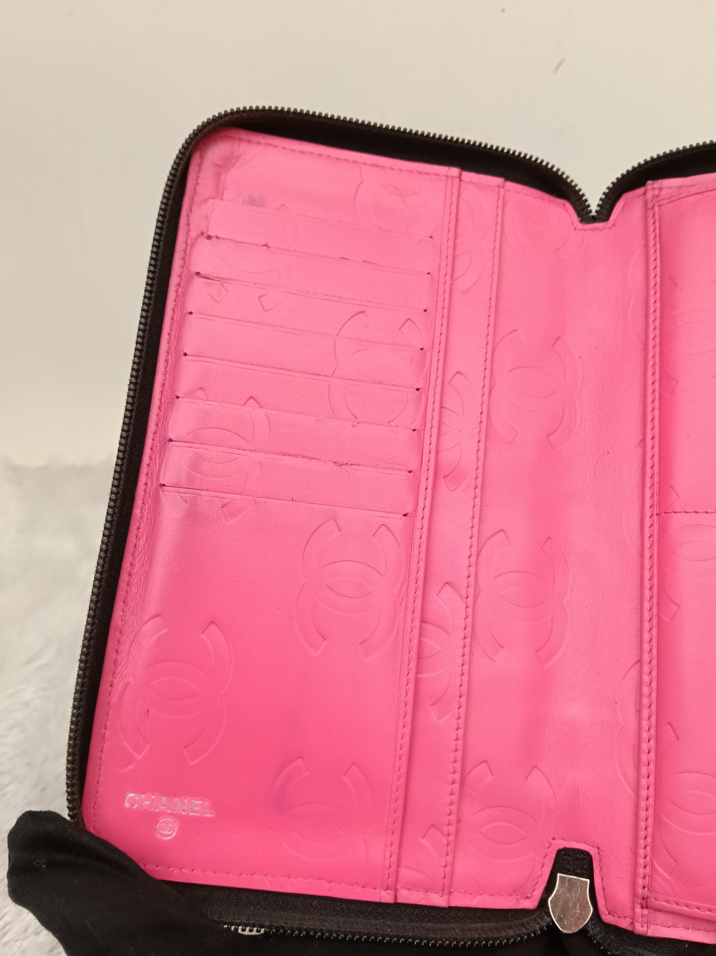 Chanel Zip Around Organizer Cambon Calfskin Black Pink SHW #16