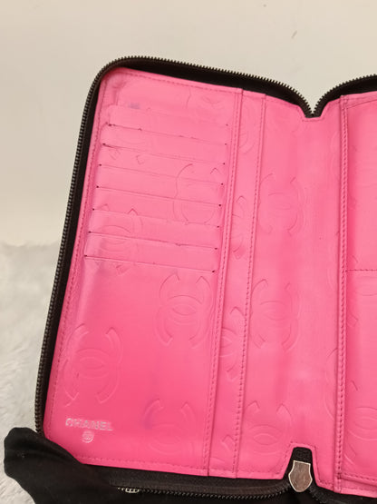 Chanel Zip Around Organizer Cambon Calfskin Black Pink SHW #16