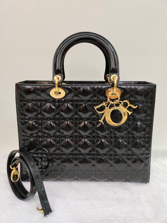 Lady Dior Large Patent Black GHW 2015