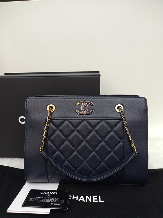 Chanel Mademoiselle Tote Calfskin Navy Blue GHW #23