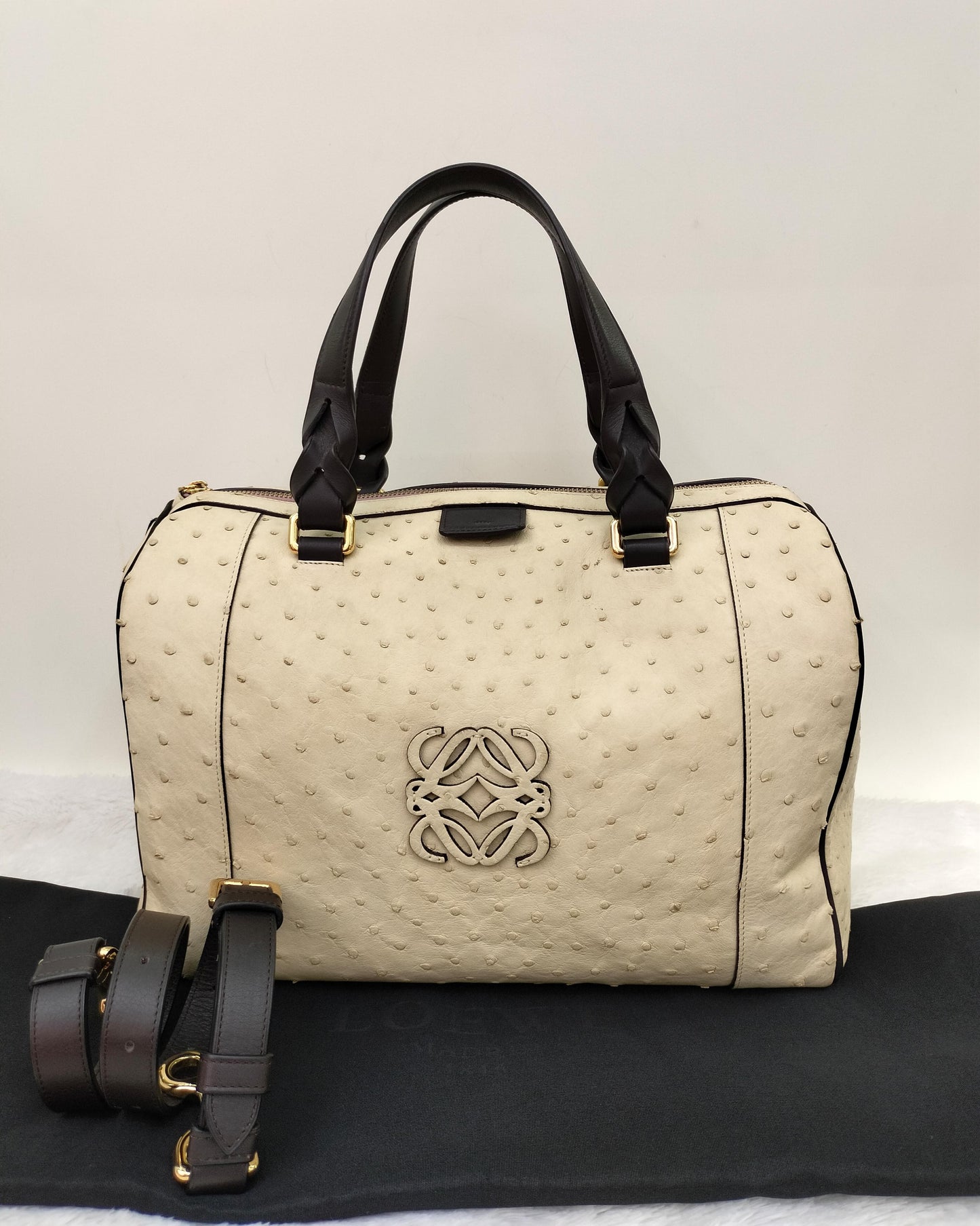 Loewe Fusta Ostrich Anagram Beige Brown GHW 2011