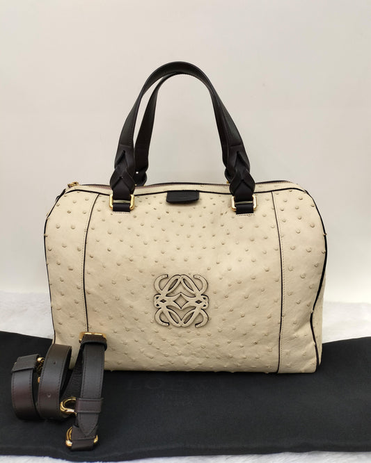 Loewe Fusta Ostrich Anagram Beige Brown GHW 2011