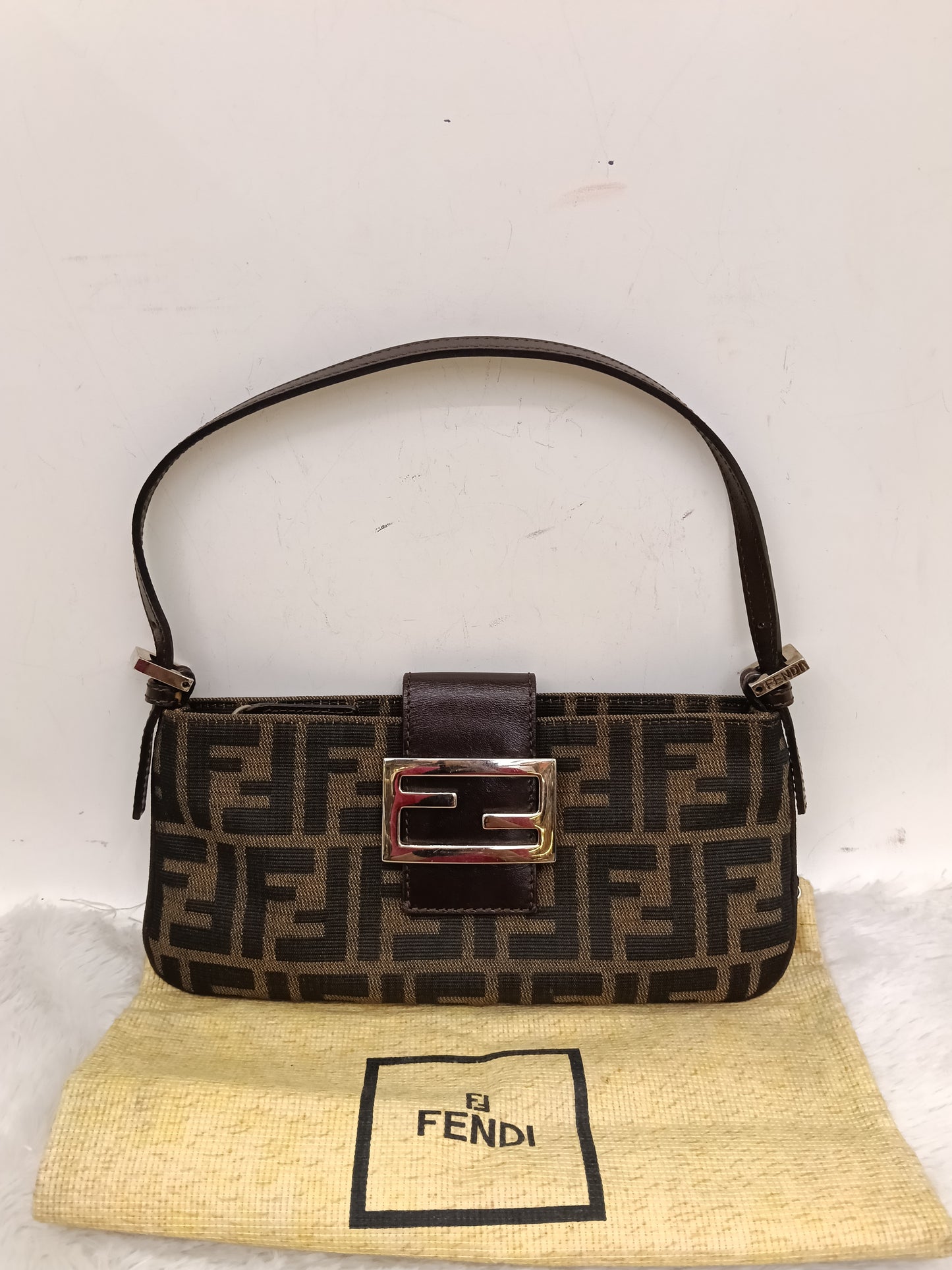 Fendi Pochette Flap Tobacco Zucca Canvas Brown SHW