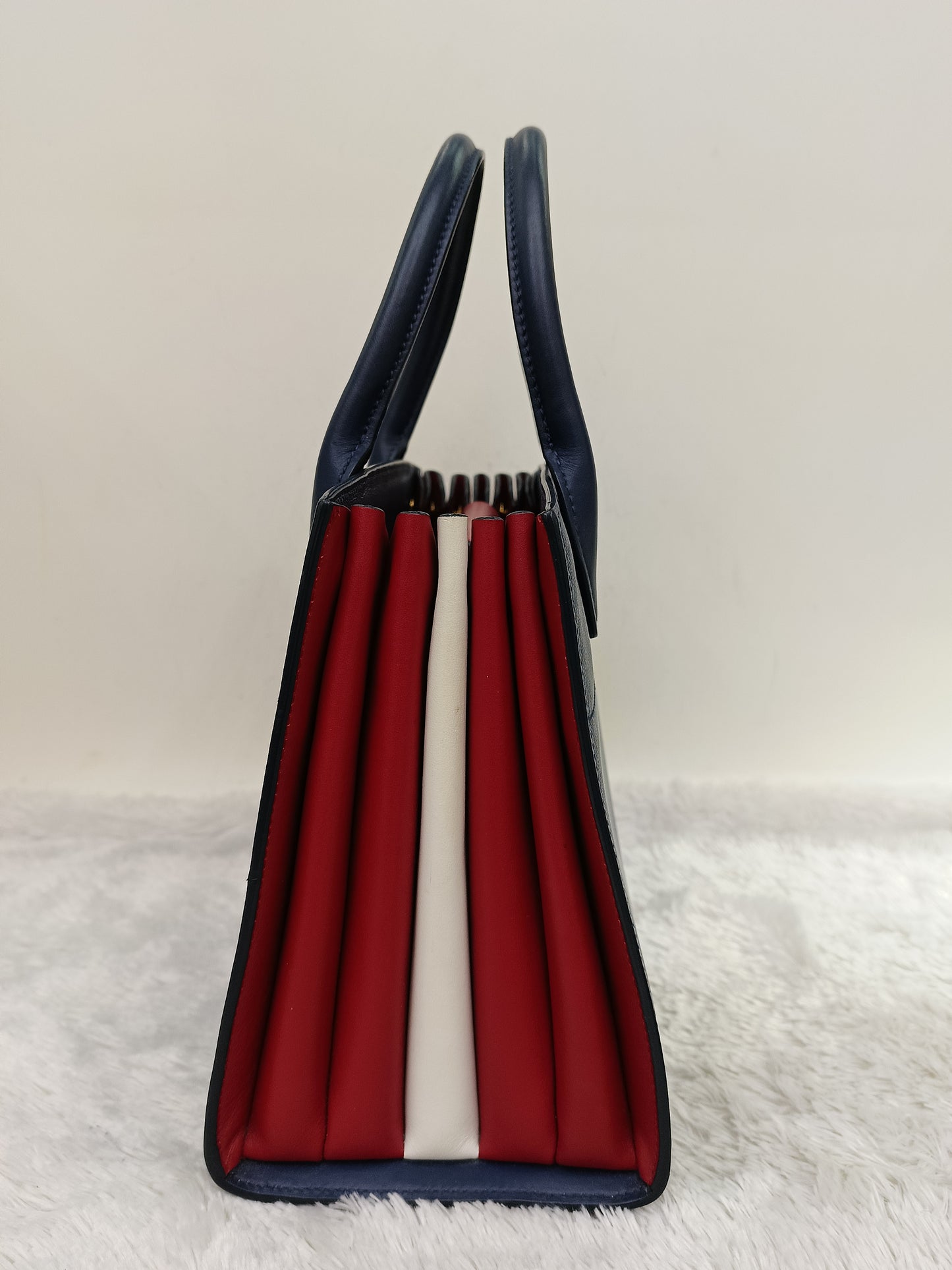 Prada Saffiano Bibliotheque 2 Way Tote Bluette Red GHW