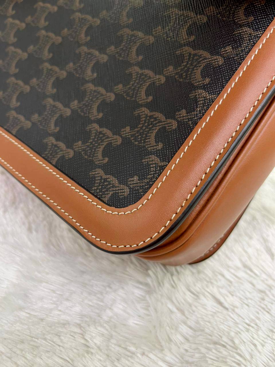 Celine Triomphe Teen Canvas Calfskin Tan Black GHW 2021