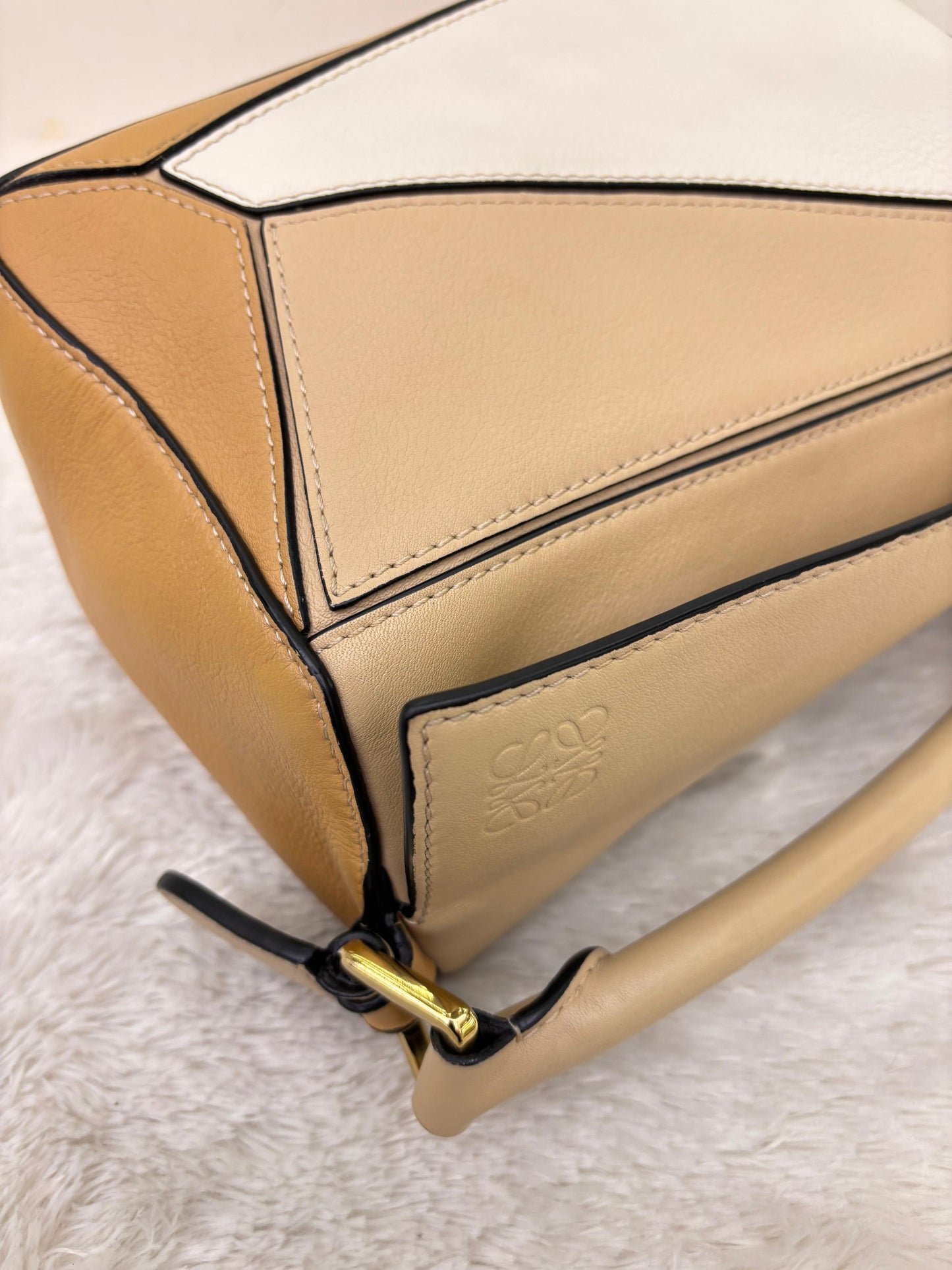 Loewe Puzzle Small Calfskin Dusty Beige Soft White GHW 2022