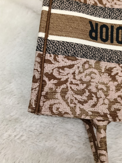Dior Tote Book Medium Brocart Embroidered Pink Brown 2022