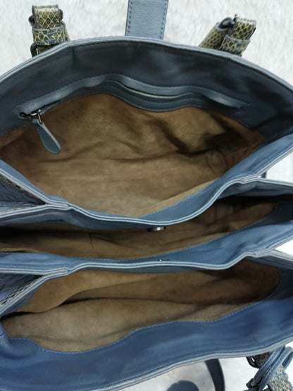 Bottega Veneta Rome Small Lizard Blue