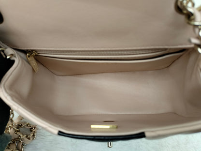 Chanel Mini Square Lamb Beige Black LGHW (CHIP)