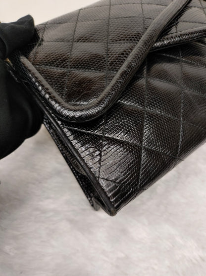 Chanel Shoulder Double Flap Tassel Lizard Black GHW #1