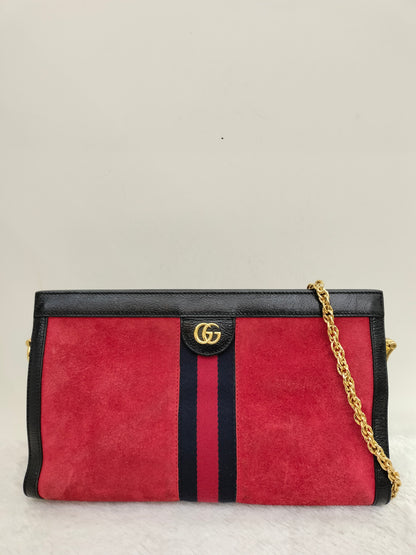 Gucci Ophidia Medium Suede Patent Black Red GHW