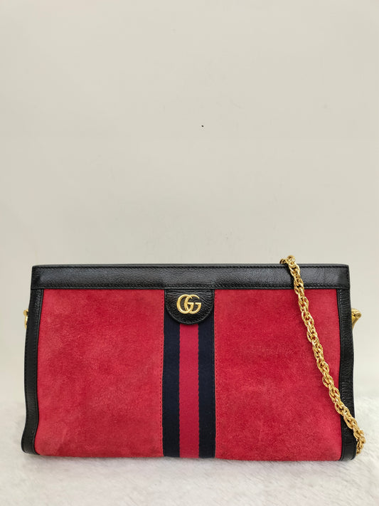Gucci Ophidia Medium Suede Patent Black Red GHW