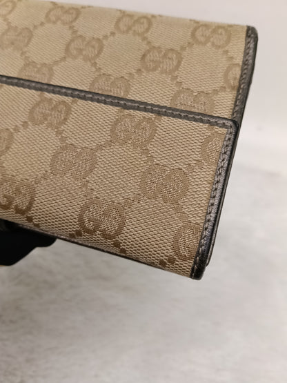Gucci Wallet Continental D-Ring Canvas Beige Silver GHW 2007