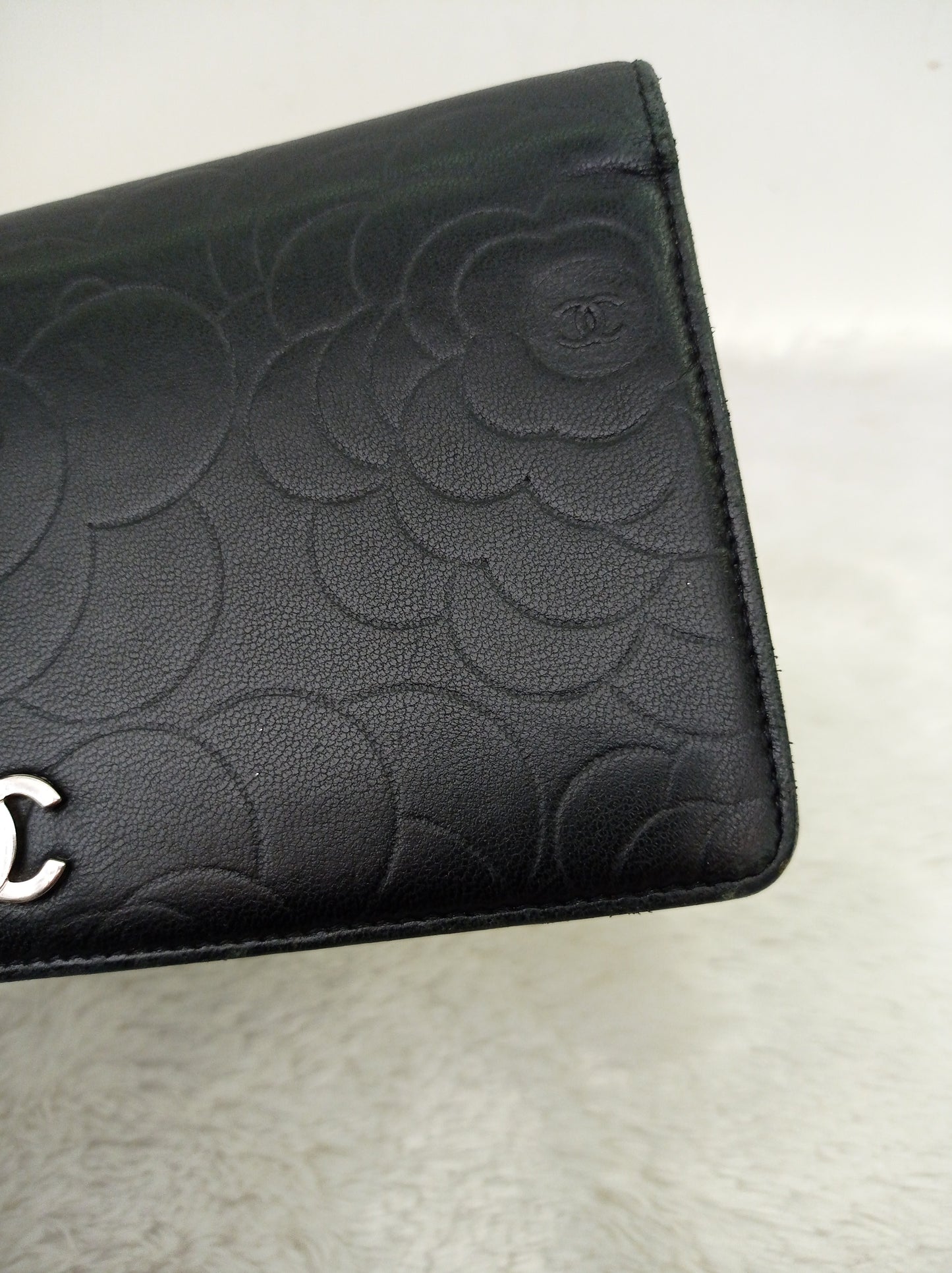 Chanel Timeless Long Flap Wallet Embossed Camellia Black SHW #14