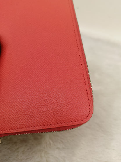 Hermes Azap Long Round Zip Wallet Epsom Orange Poppy PHW #T